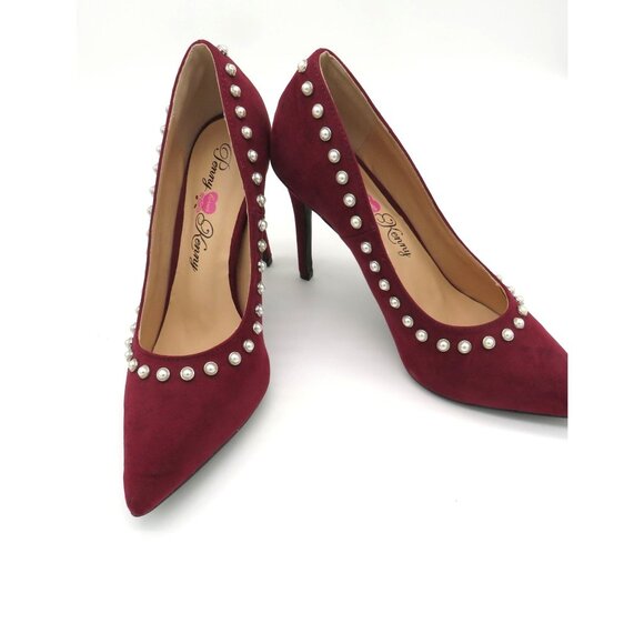 Penny Loves Kenny Burgundy Pearl-Studded Pointed Toe Heels Size 9.5 NEW - Picture 7 of 9